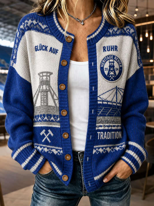 Damenstrickjacke im Schalke-Cardigan-Stil
