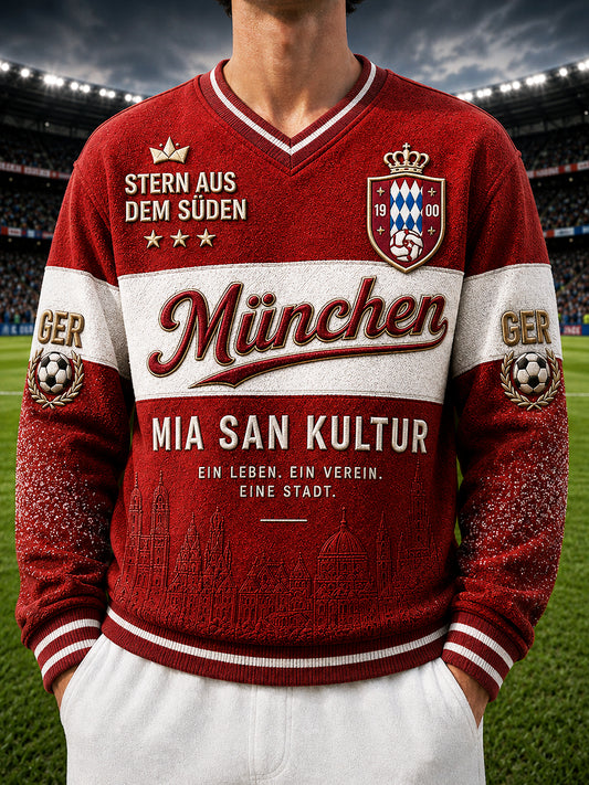 Herren deutsche Bayern München Fußball-bedrucktes Sweatshirt mit V-Ausschnitt