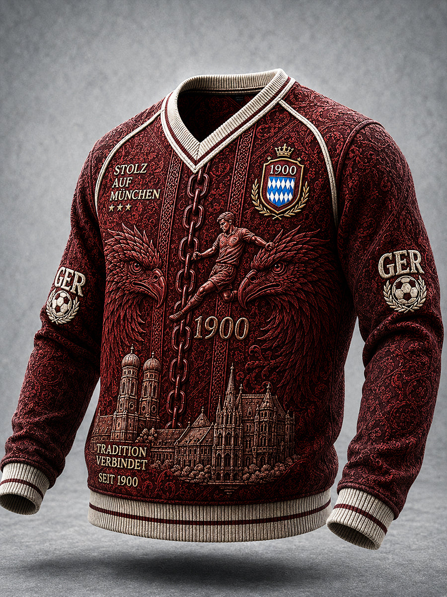 Herren Deep Red Deutsch Bayern München Fußball 3D-Bedrucktes Sweatshirt mit V-Ausschnitt