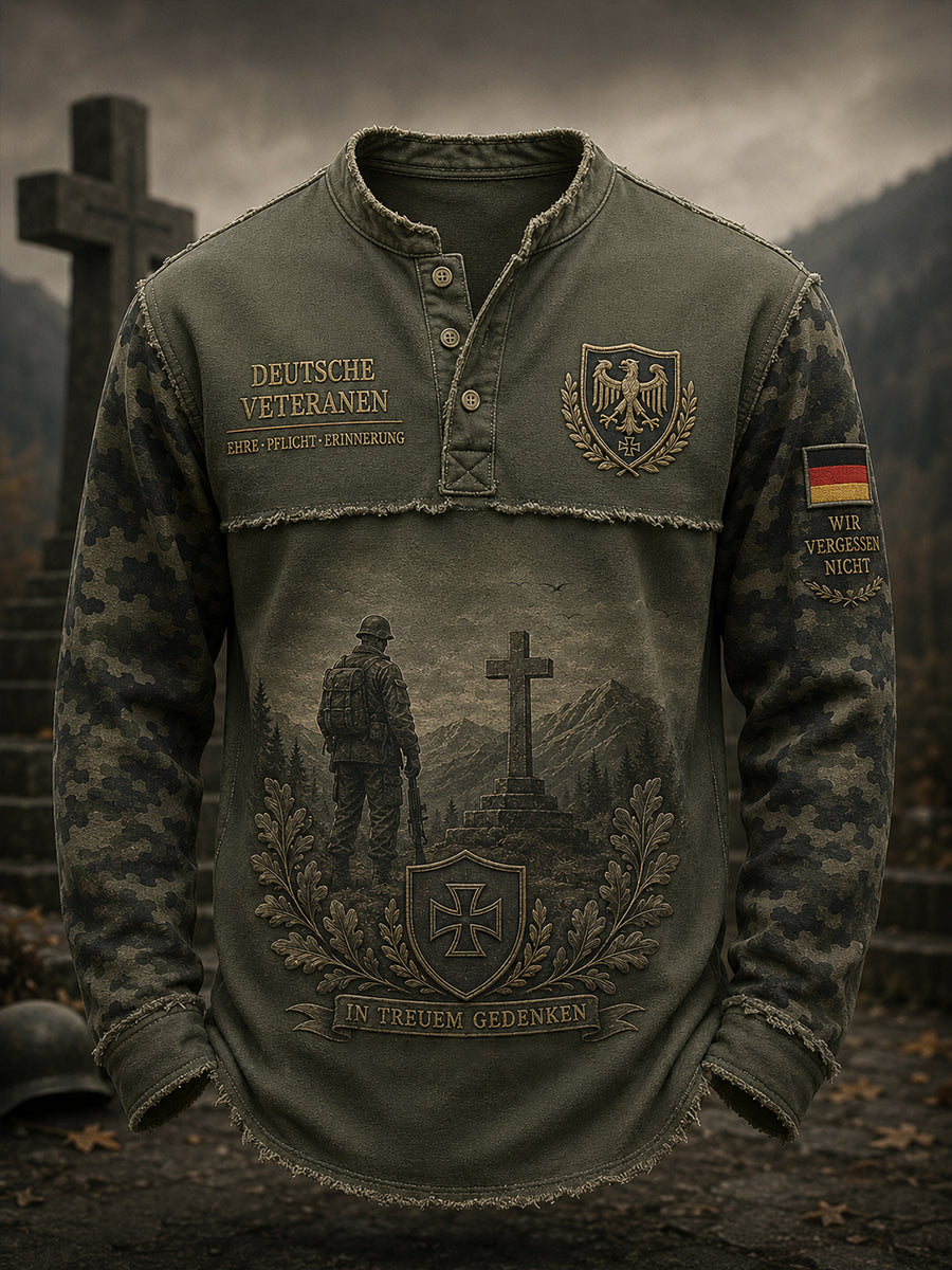 Herren-Longsleeve mit nostalgischem Motiv zur Ehrung von Veteranen