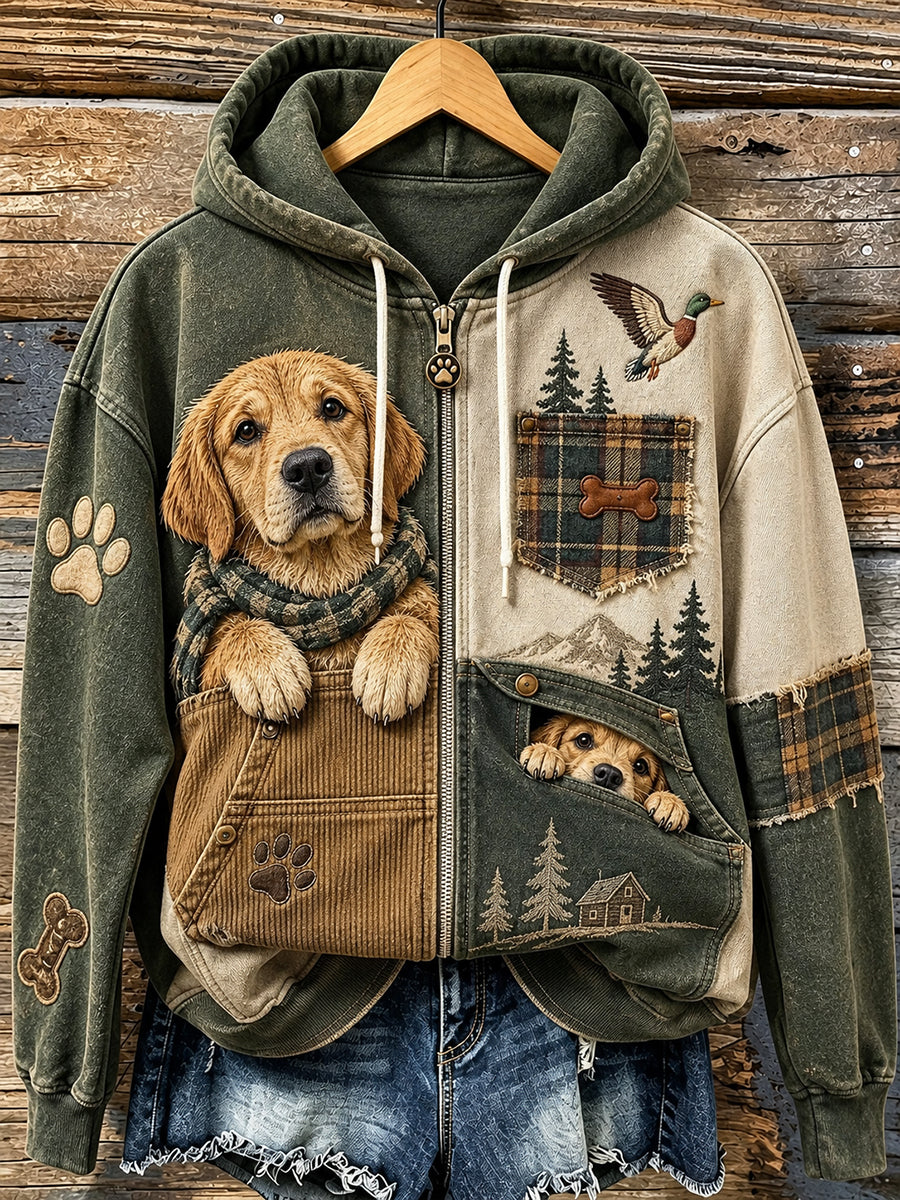 Damen-Hoodie mit Reißverschluss und lustigen Tiermotiven