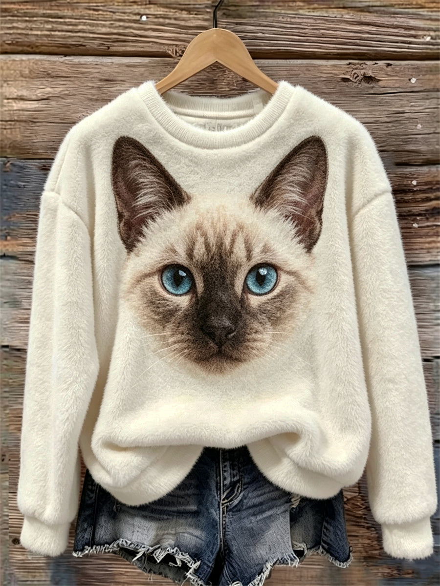 Siamesisches Katzen gesichts muster für Frauen Gemütliches Flanell-Sweatshirt