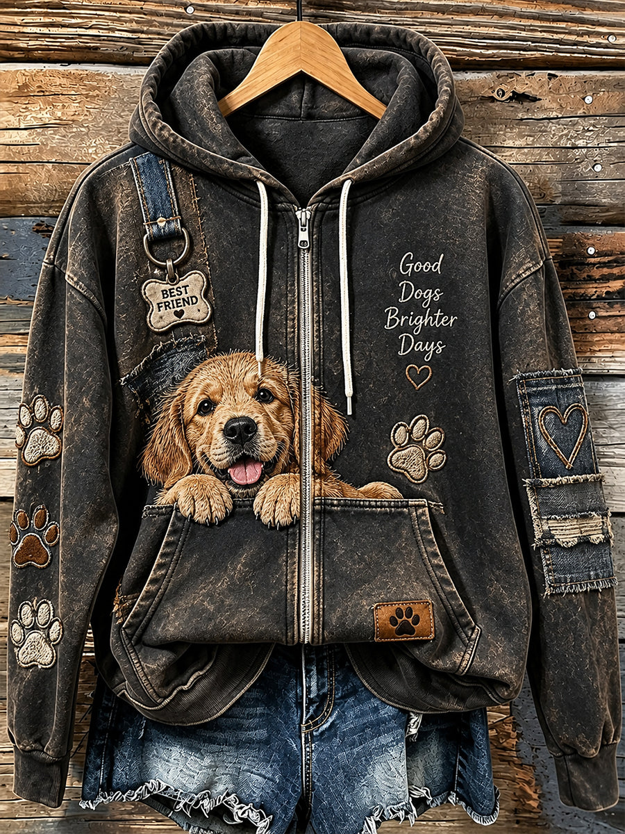 Damen-Hoodie mit Reißverschluss und lustigen Tiermotiven