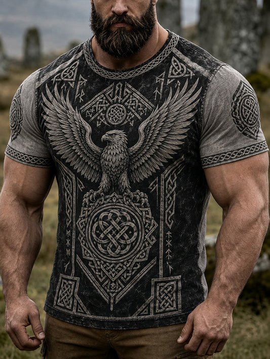 Herren Retro-Wikinger-Muster Design lässig kurze Ärmel T-Shirt