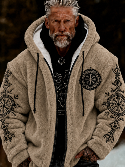 Herren-Viking-Keltenkunst-Plüsch-Kuscheljacke mit Reißverschluss und Kapuze