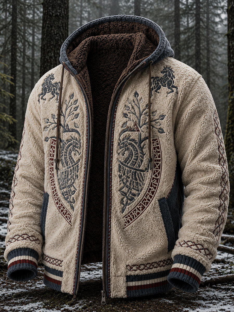 Herren-Retro-Viking-Wolf-Totem-Kelten-Style-Flanell-warmes Kapuzen-Sweatshirt