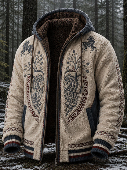 Herren-Retro-Viking-Wolf-Totem-Kelten-Style-Flanell-warmes Kapuzen-Sweatshirt