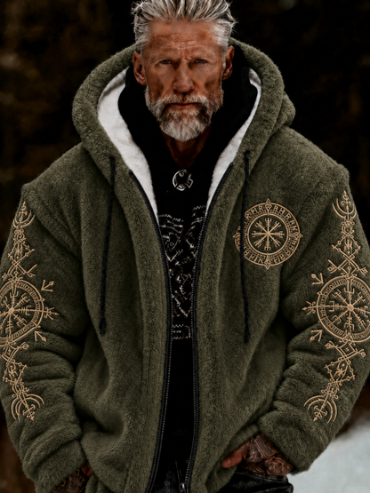 Herren-Viking-Keltenkunst-Plüsch-Kuscheljacke mit Reißverschluss und Kapuze
