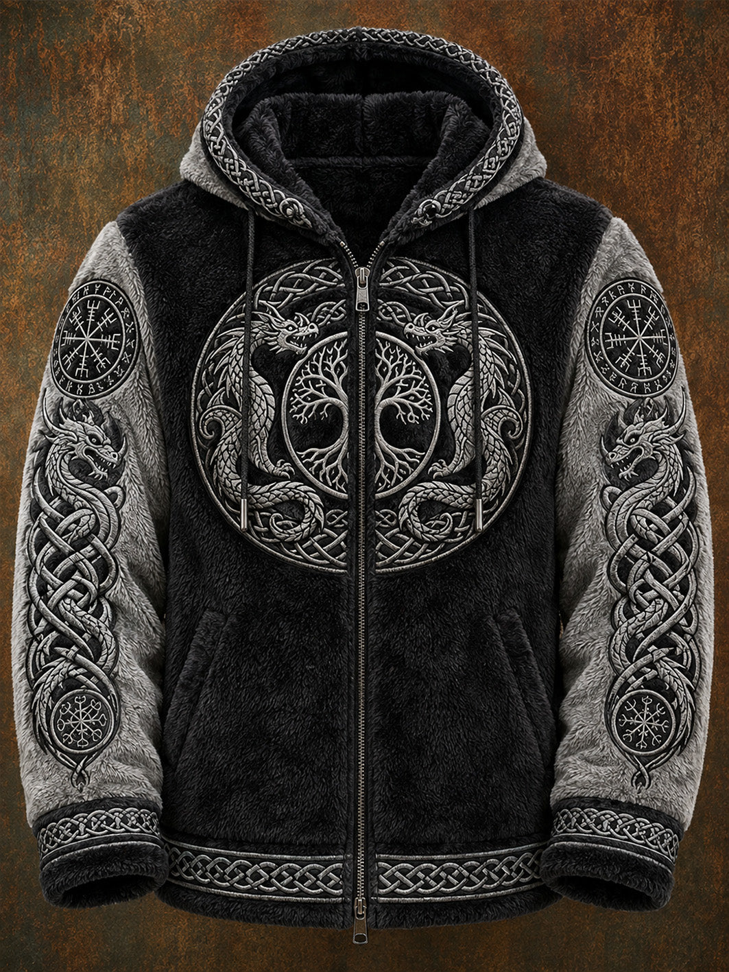 Lässiger Winter-Flanell-Kapuzen mantel im Viking-Stil für Herren