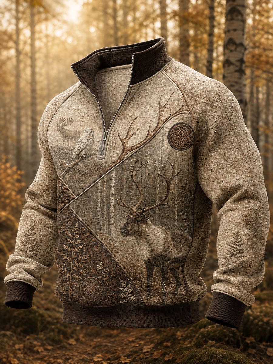 Retro nordischer Kunstdruck Lässiges, bequemes Kapuzenpulli mit Reißverschluss