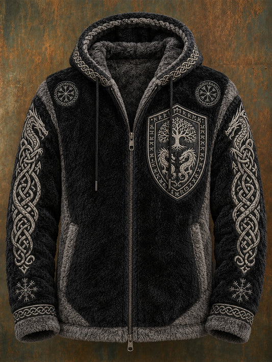 Herren-Wintermantel im Wikingerstil, lässig und warm, aus Flanell mit Kapuze