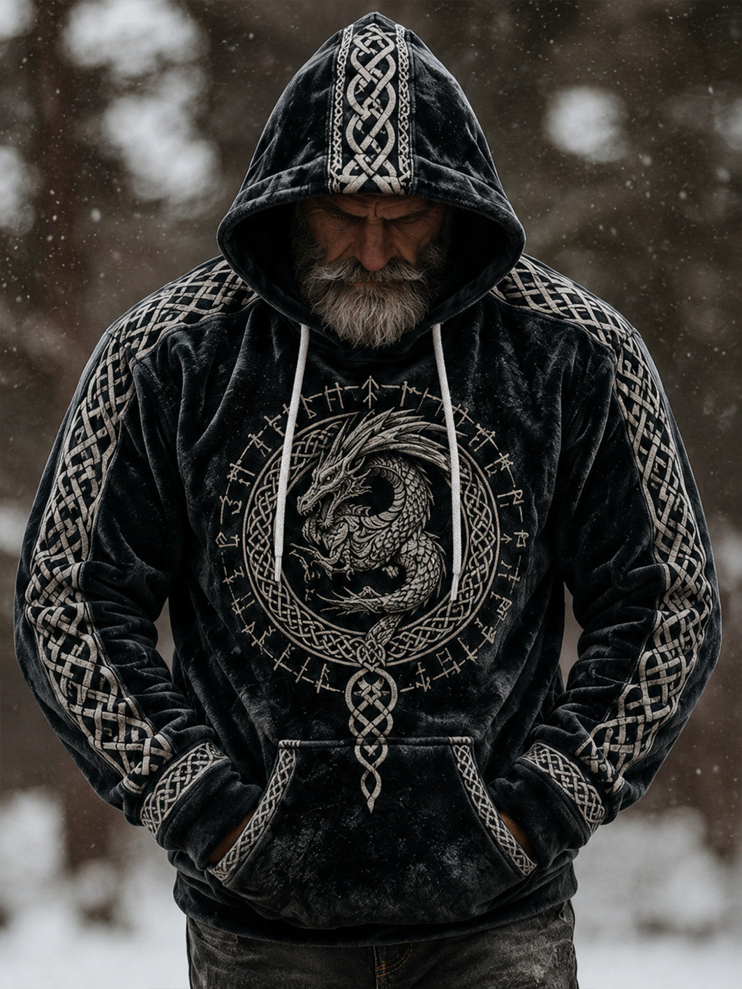 Herren Retro Viking Muster Design lässig Flanell Hoodie