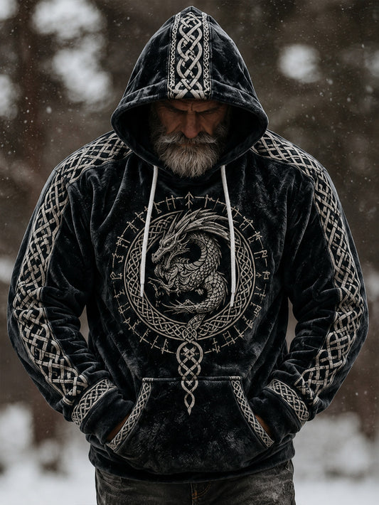 Herren Retro Viking Muster Design lässig Flanell Hoodie