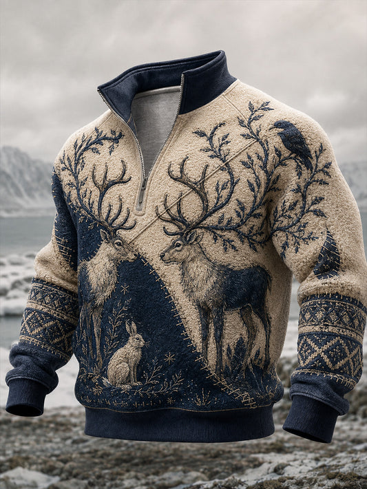 Retro nordischer Kunstdruck Lässiges, bequemes Kapuzenpulli mit Reißverschluss