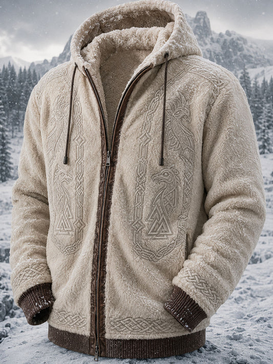 Herren-Retro-Viking-Wolf-Totem-Kelten-Style-Flanell-warmes Kapuzen-Sweatshirt