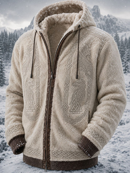 Herren-Retro-Viking-Wolf-Totem-Kelten-Style-Flanell-warmes Kapuzen-Sweatshirt