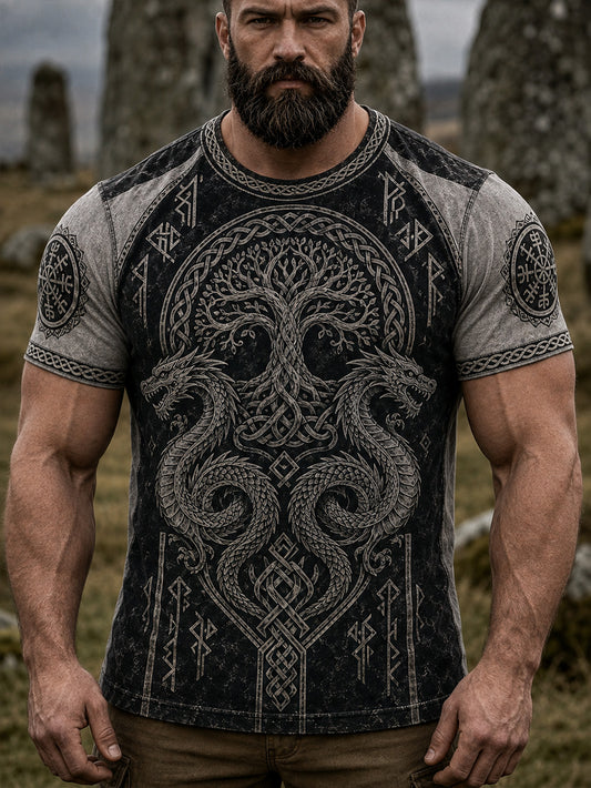 Herren Retro-Wikinger-Muster Design lässig kurze Ärmel T-Shirt