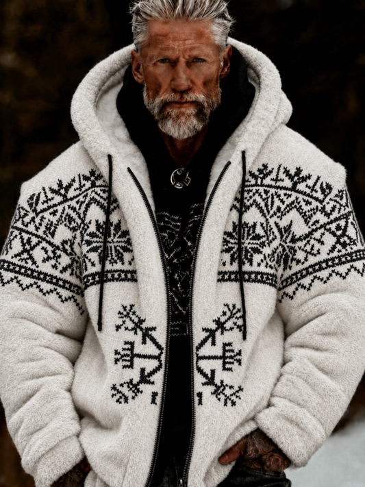 Herren-Viking-Keltenkunst-Plüsch-Kuscheljacke mit Reißverschluss und Kapuze