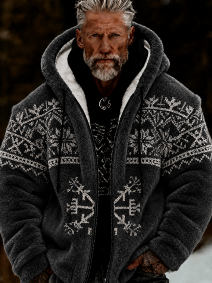 Herren-Viking-Keltenkunst-Plüsch-Kuscheljacke mit Reißverschluss und Kapuze