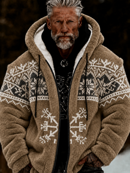 Herren-Viking-Keltenkunst-Plüsch-Kuscheljacke mit Reißverschluss und Kapuze