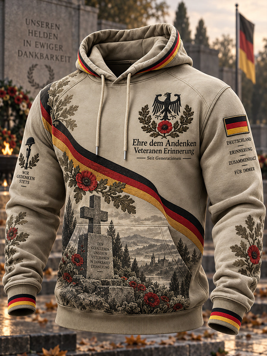 Herren-Vintage-Kapuzenpullover mit Veteranen-Print und langen Ärmeln