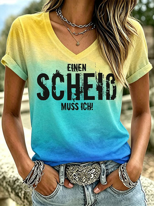Frauen Lustiges deutsches Slogan-Print-lässiges T-Shirt