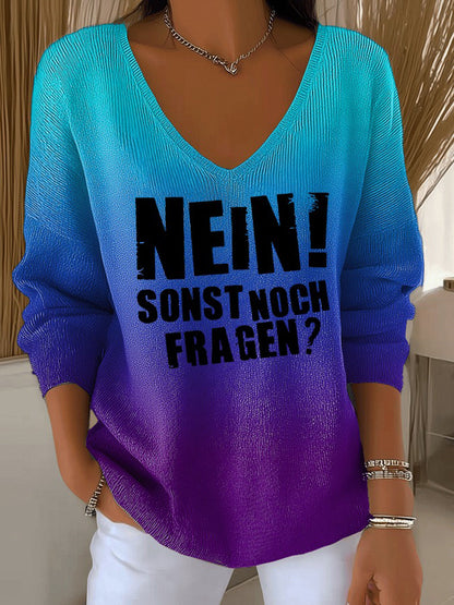 Frauen-Fun-Slogan-Druck-Ripp-Top mit V-Ausschnitt in Deutsch