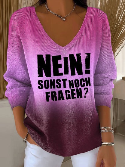 Frauen-Fun-Slogan-Druck-Ripp-Top mit V-Ausschnitt in Deutsch