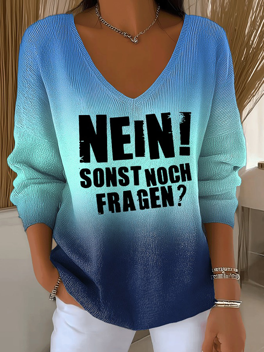 Frauen-Fun-Slogan-Druck-Ripp-Top mit V-Ausschnitt in Deutsch