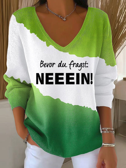 Frauen-Fun-Slogan-Druck-Ripp-Top mit V-Ausschnitt in Deutsch
