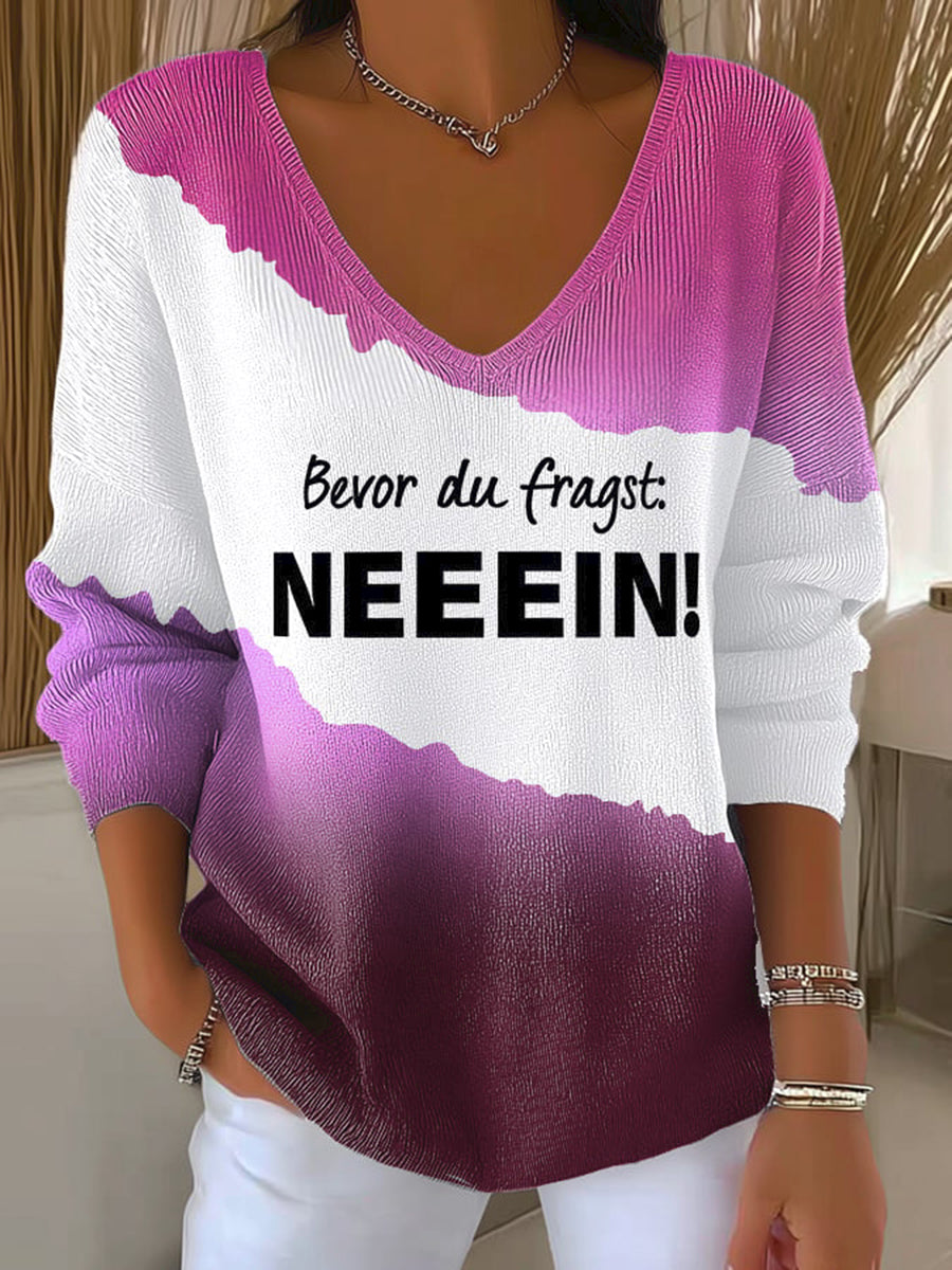Frauen-Fun-Slogan-Druck-Ripp-Top mit V-Ausschnitt in Deutsch