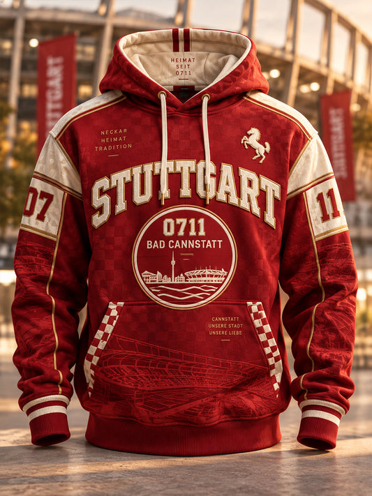 Herren-VfB-Stuttgart-Übergrößen-Kapuzenpullover mit abfallenden Schultern und Taschen