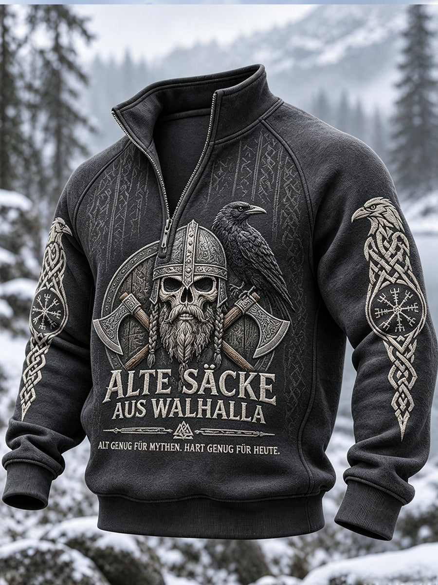 Herren-Sweatshirt im Wikinger-Stil mit durchgehendem Reißverschluss