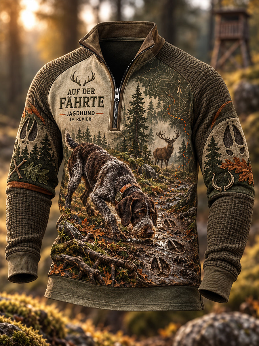 Herren-Sweatshirt mit Stehkragen und halber Zipper für die deutsche Jagdsaison