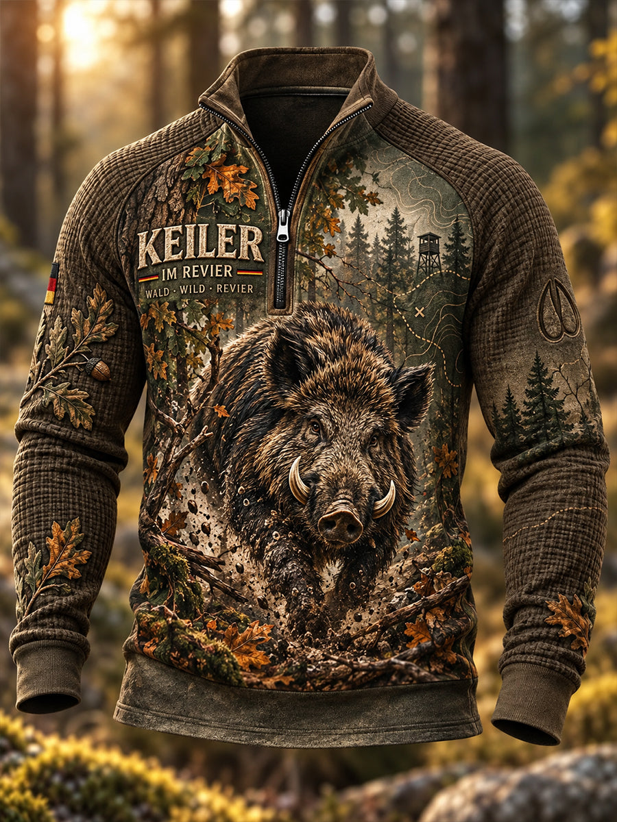 Herren-Sweatshirt mit Stehkragen und halber Zipper für die deutsche Jagdsaison
