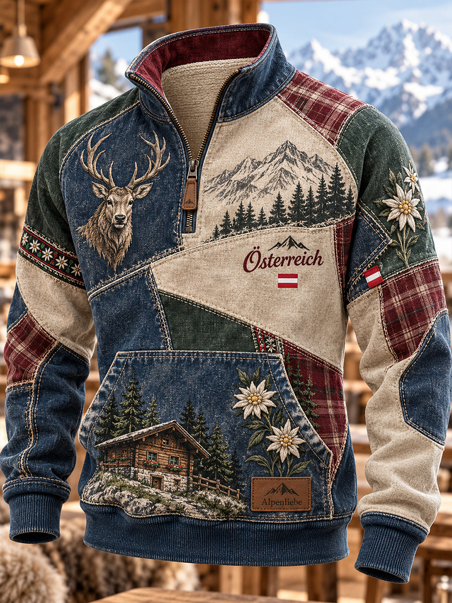 Herren-Sweatshirt mit Halbreißverschluss und Stehkragen aus den österreichischen Alpen