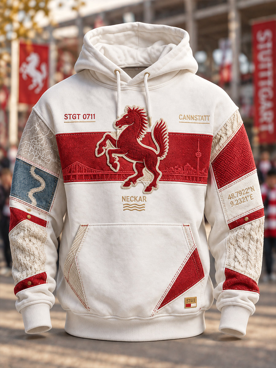Herren-VfB-Stuttgart-Übergrößen-Kapuzenpullover mit abfallenden Schultern und Taschen