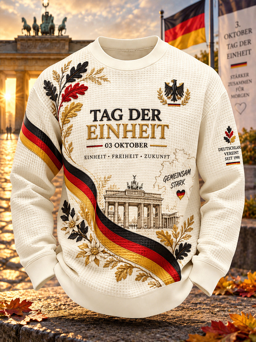 Grafischer Waffelstrick-Langarm-Top zur Erinnerung an den Tag der Einheit der Männer