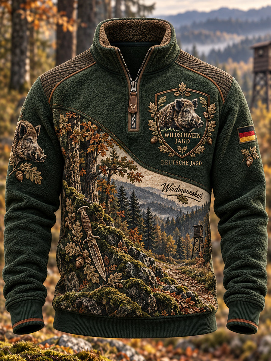Herren-Fleecegefüttertes Stehkragen-Sweatshirt für die deutsche Jagdsaison