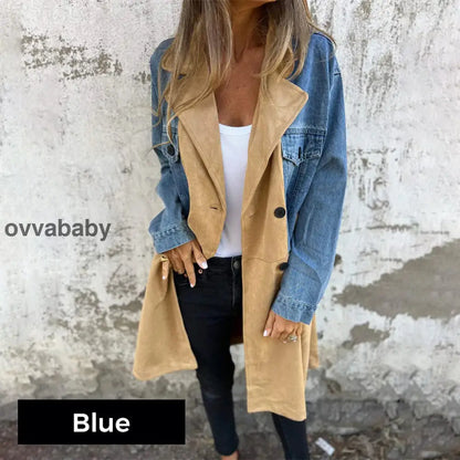 🥰 zeitlich begrenztes preisliches Angebot 🥰Mittellanger Trenchcoat mit Denim-Jeans-Nähten Blau / S(EU 36) Oberteile
