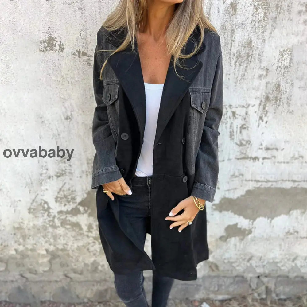 🥰 zeitlich begrenztes preisliches Angebot 🥰Mittellanger Trenchcoat mit Denim-Jeans-Nähten Oberteile