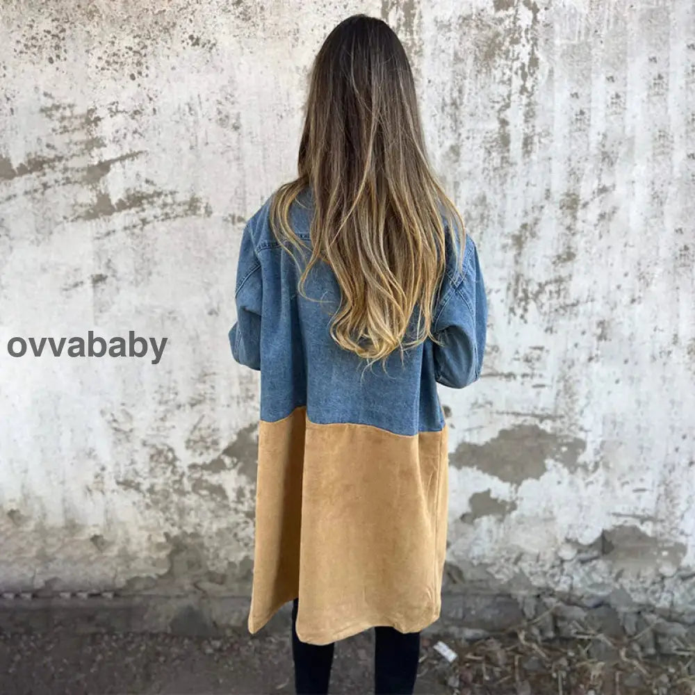 🥰 zeitlich begrenztes preisliches Angebot 🥰Mittellanger Trenchcoat mit Denim-Jeans-Nähten Oberteile